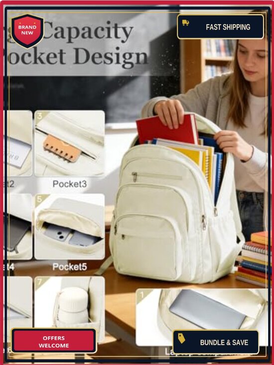 High School College Backpack with Lots of Pockets, Lightweight Nylon Daypack main image 4